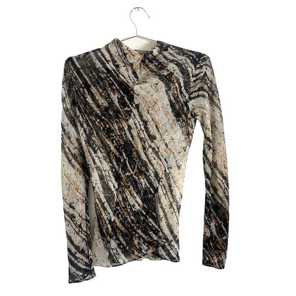 Zara Printed Draped Tulle Top Mesh Long Sleeves Shirt Size S - Picture 5 of 5